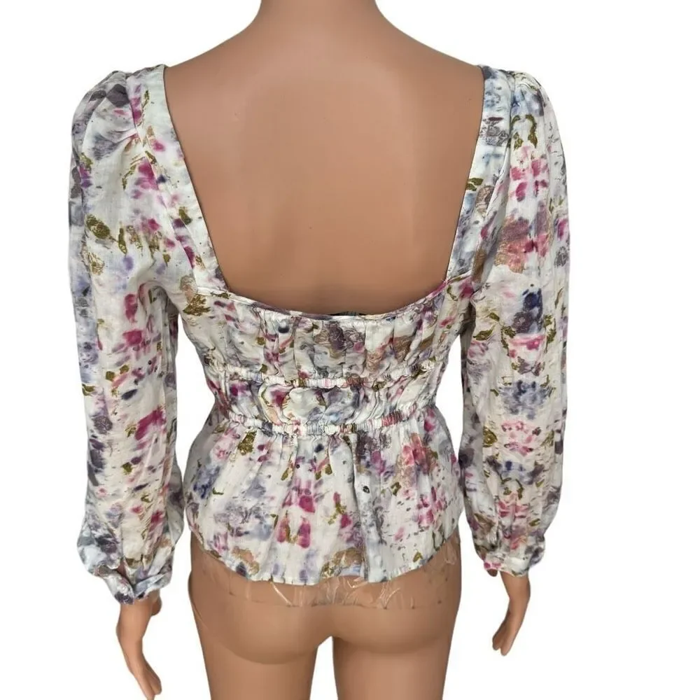 J. Crew Flora Obscura X cinched-waist top in kaleidoscope floral cotton size 8 - Picture 4 of 8